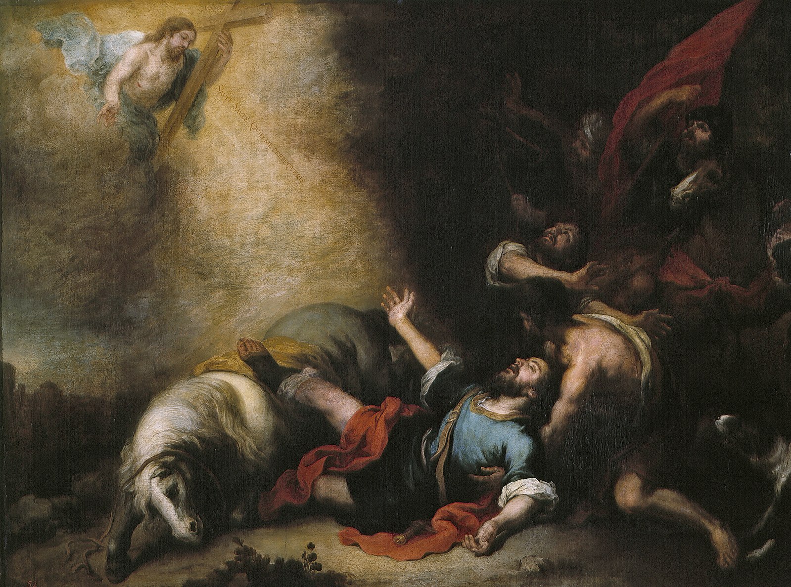 A painting of St. Paul collapsing because Jesus has appeared to him in the sky